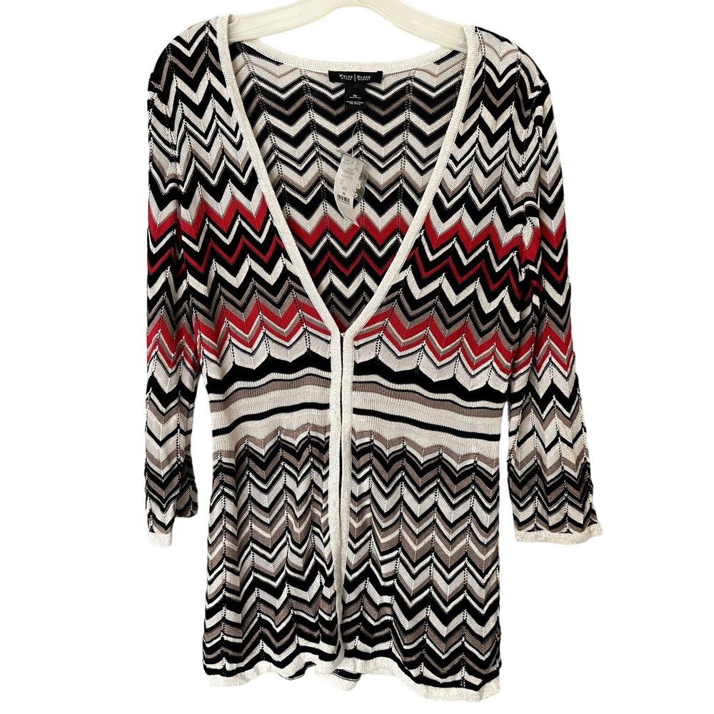 White House Black Market Striped Cardigan Cover Up Size Medium NWT‎